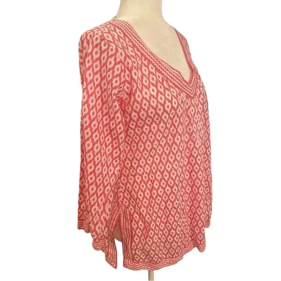 Gretchen Scott Womens Pink V-Neck 3/4 Sleeve Blouse Tunic Size Medium Summer - Picture 4 of 7